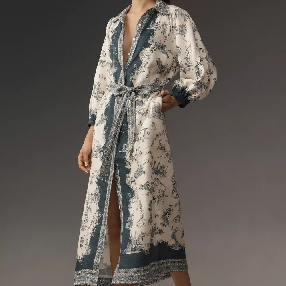 Alemais Casa Long-Sleeve Linen Midi Shirt Dress 6US (AU10 ) NWOT